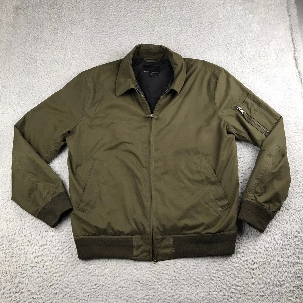 Banana Republic Water Resistant Tech Motion Bomber Jacket Men M Green Ripstop